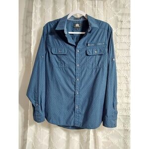 Rock Republic Mens Blue Dot Print Long Sleeve Button Down Shirt Size Medium